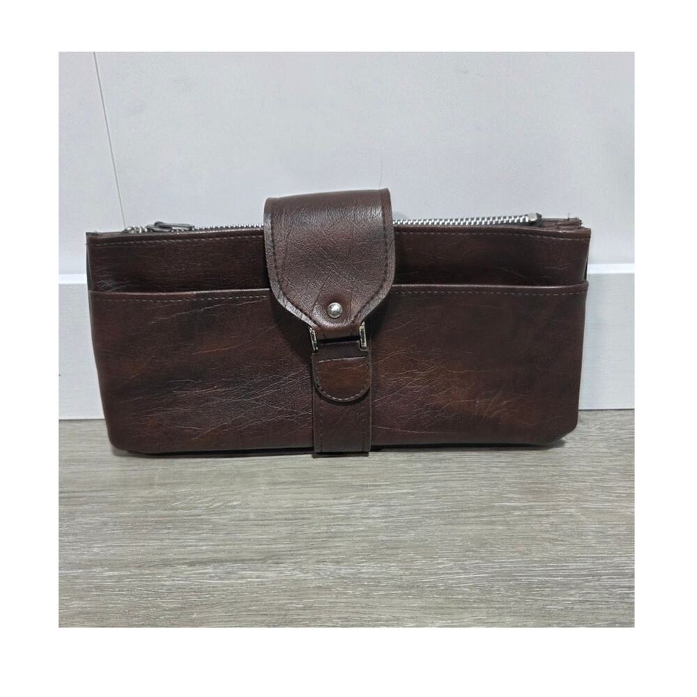 Amity Brown Faux Leather Vintage Clutch Purse Old Money Elevated